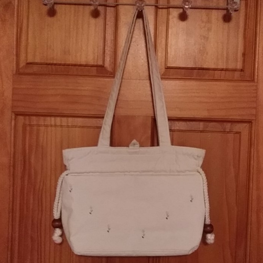 Homemade Cream Flowered Handbag Bag Purse